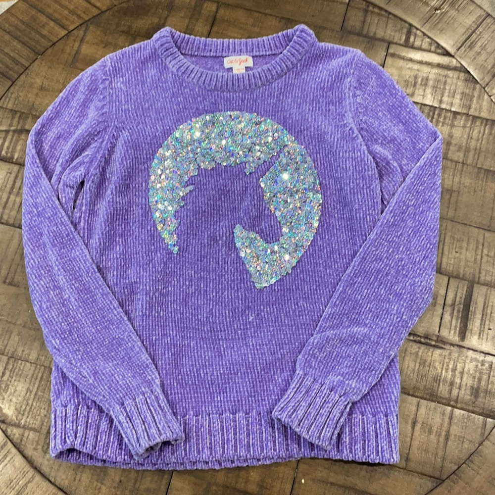 Girls Cat & Jack Purple Sweater with Sequins - size 10-12